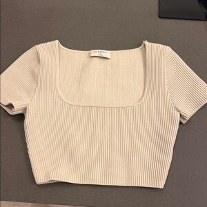 Babaton Cream Ribbed Crop Top